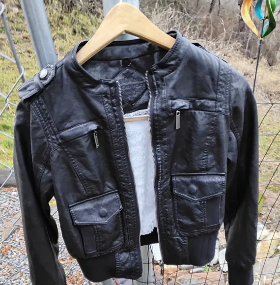 Juniors faux leather biker jacket bomber jacket - Picture 1 of 10